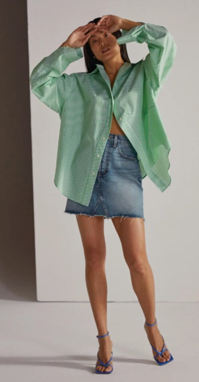 Favorite Daughter Sadie High Rise Blue Denim Mini Skirt, 26